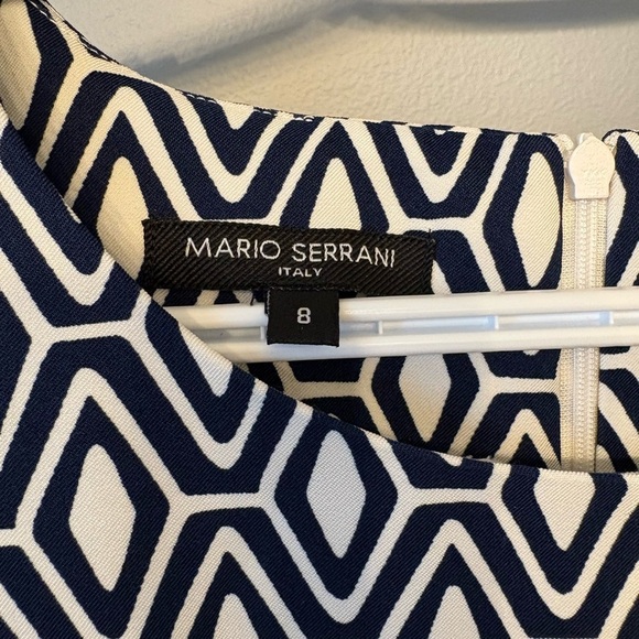 Mario Serrani White and Blue Sheath Dress Sleeveless Crew Neck size 8 - Picture 6 of 9
